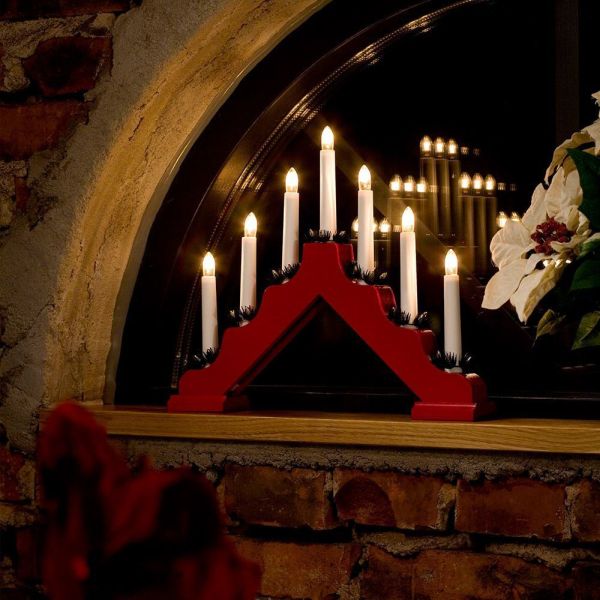 7 Light Red Wooden Candle Bridge - Welcome Lights