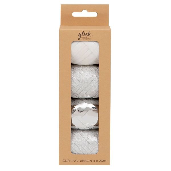 Curling Ribbon Rolls - Silver - Pack of 4