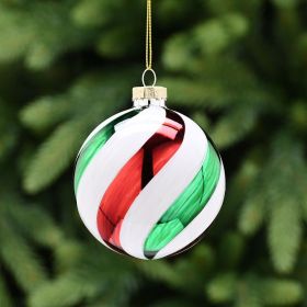 Red, White and Green Striped Glass Ball - 8cm