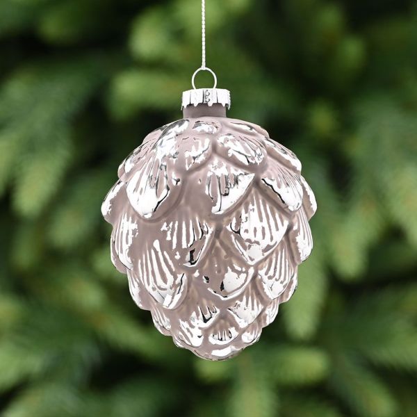 Mink Silver Tips Glass Pinecone - Silver - 10cm